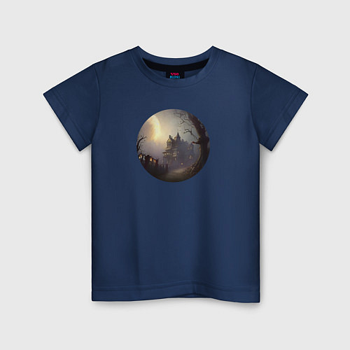 Детская футболка Жуткий дом и полная луна / Тёмно-синий – фото 1