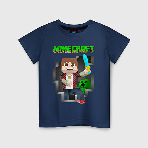 Детская футболка Майнкрафт криппер / Тёмно-синий – фото 1