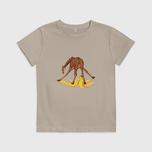 Детская футболка Жираф скользит на банановой кожуре / Миндальный – фото 1