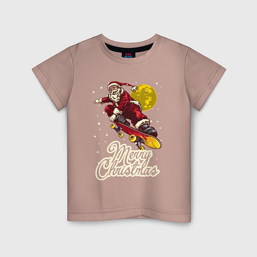 Детская футболка Санта на скейте / Пыльно-розовый – фото 1