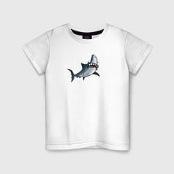 Футболка хлопковая детская Удивлённая акула, цвет: белый