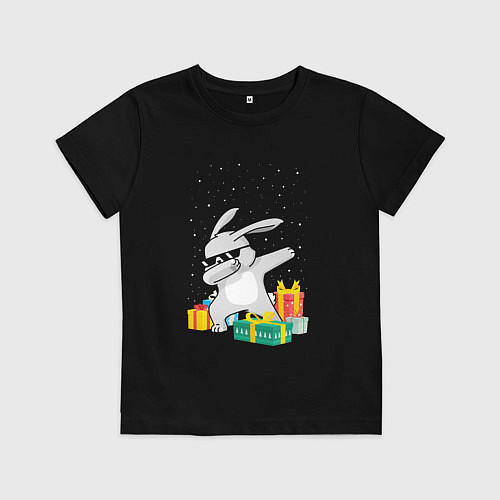 Детская футболка Кролик ДЭБ и новый год / Черный – фото 1