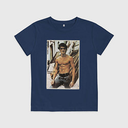 Футболка хлопковая детская Брюс Ли - ретро постер, цвет: тёмно-синий