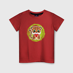 Футболка хлопковая детская Мультяшный тигрёнок с сердцем, цвет: красный