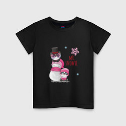 Футболка хлопковая детская Снеговик и панды, цвет: черный