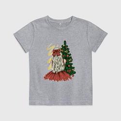 Футболка хлопковая детская Девушка и ёлка, цвет: меланж