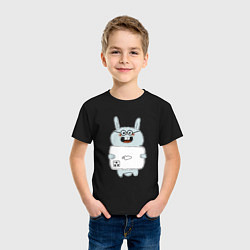 Футболка хлопковая детская Кролик с модным телефоном, цвет: черный — фото 2