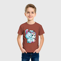 Футболка хлопковая детская Кролик и единорог, цвет: кирпичный — фото 2