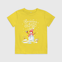 Футболка хлопковая детская Новогодний снеговик, цвет: желтый