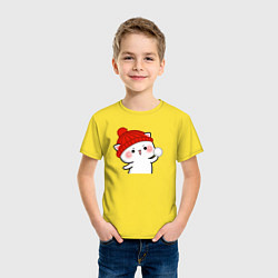 Футболка хлопковая детская Игра в снежки - белый котик, цвет: желтый — фото 2