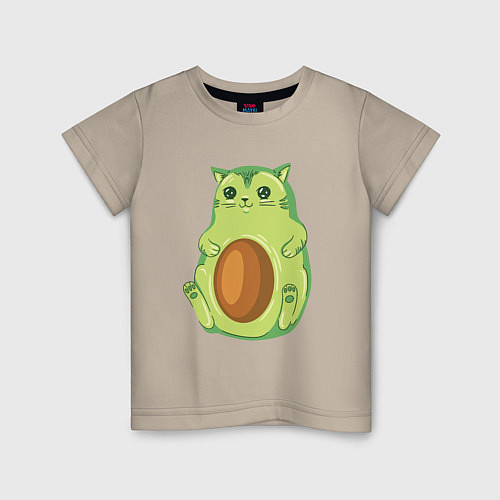 Детская футболка Каваи авокадо кот / Миндальный – фото 1
