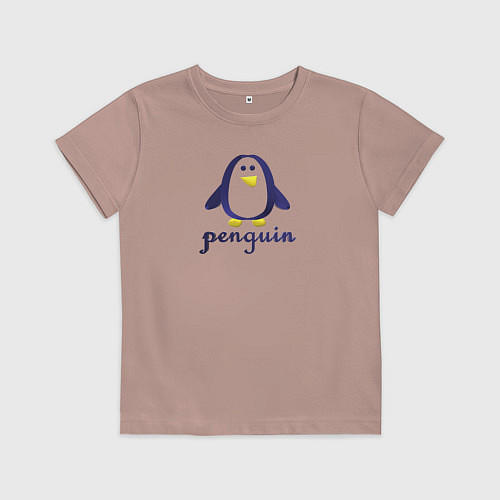 Детская футболка Пингвин детский и надпись penguin / Пыльно-розовый – фото 1