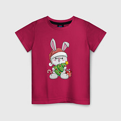 Футболка хлопковая детская Новогодний кролик с елочкой, цвет: маджента