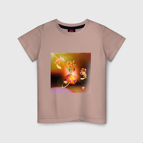 Детская футболка Аксолотли в космосе / Пыльно-розовый – фото 1