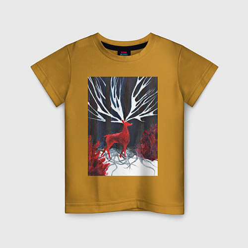 Детская футболка Красный олень с гиганскими рогами / Горчичный – фото 1