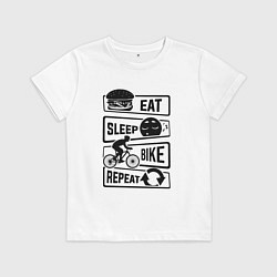 Футболка хлопковая детская Eat sleep bike repeat art, цвет: белый