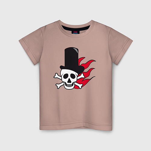 Детская футболка Череп в шляпе и в красном огне / Пыльно-розовый – фото 1