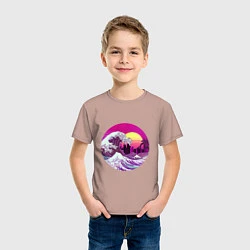 Футболка хлопковая детская Ретровейв волна, цвет: пыльно-розовый — фото 2