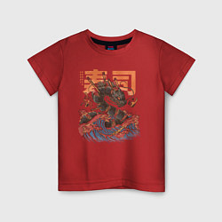 Футболка хлопковая детская Суши дракон Канагавы, цвет: красный
