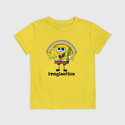 Футболка хлопковая детская Губка боб воображение мем, цвет: желтый