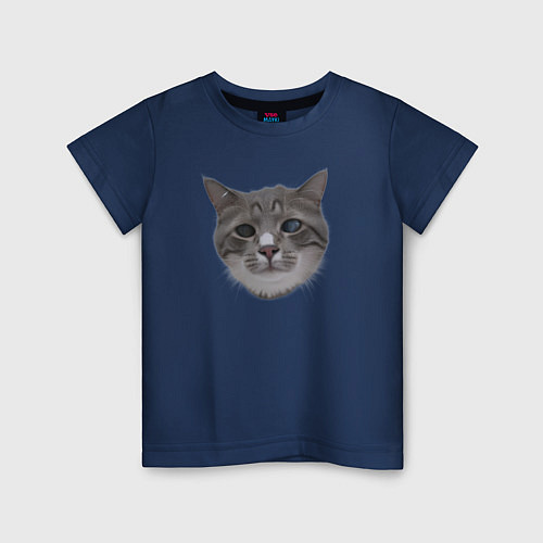 Детская футболка Кот Пушистик / Тёмно-синий – фото 1