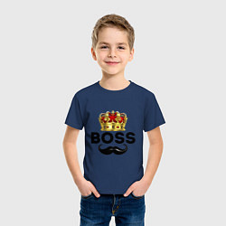 Футболка хлопковая детская BOSS и корона с усами, цвет: тёмно-синий — фото 2