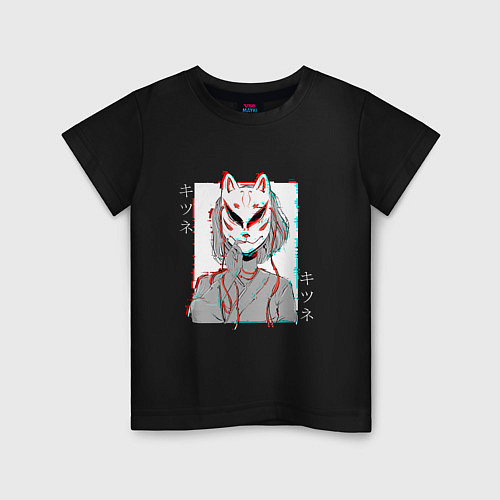 Детская футболка Аниме девушка в маске кицунэ / Черный – фото 1