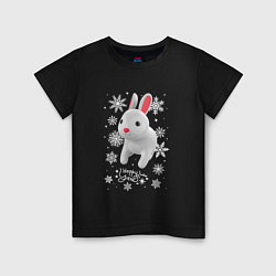 Футболка хлопковая детская Серый кролик и снежинки, цвет: черный