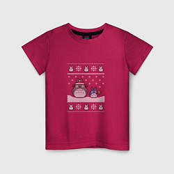 Футболка хлопковая детская Новогодние тоторики - ugly sweater, цвет: маджента