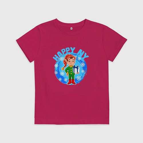 Детская футболка Мультяшный новогодний эльф / Маджента – фото 1