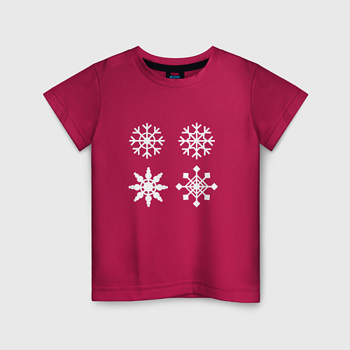 Детская футболка Новогодние белые снежинки / Маджента – фото 1