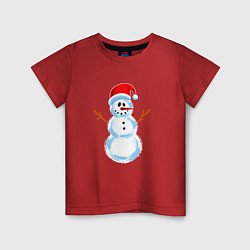 Футболка хлопковая детская Мультяшный новогодний снеговик, цвет: красный
