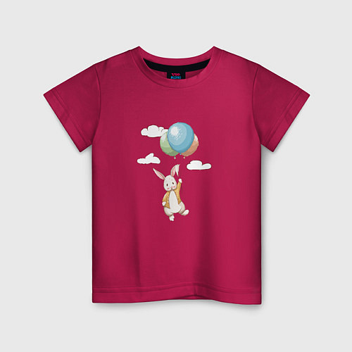 Детская футболка Зайка летит на воздушных шариках / Маджента – фото 1