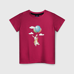 Футболка хлопковая детская Зайка летит на воздушных шариках, цвет: маджента