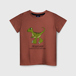 Футболка хлопковая детская Динозаврик Лешазавр, велоцираптор Леша, цвет: кирпичный