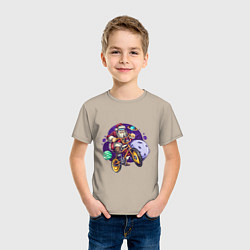 Футболка хлопковая детская Санта на велосипеде, цвет: миндальный — фото 2