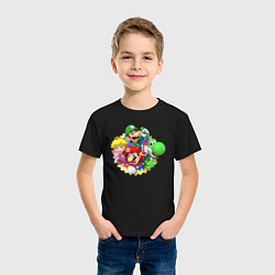 Футболка хлопковая детская Марио, Луиджи, Пич и Йоши, цвет: черный — фото 2