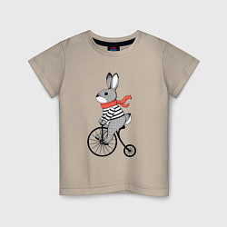 Футболка хлопковая детская Заяц на велосипеде, цвет: миндальный