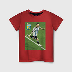 Футболка хлопковая детская Argentina - Lionel Messi - world champion, цвет: красный