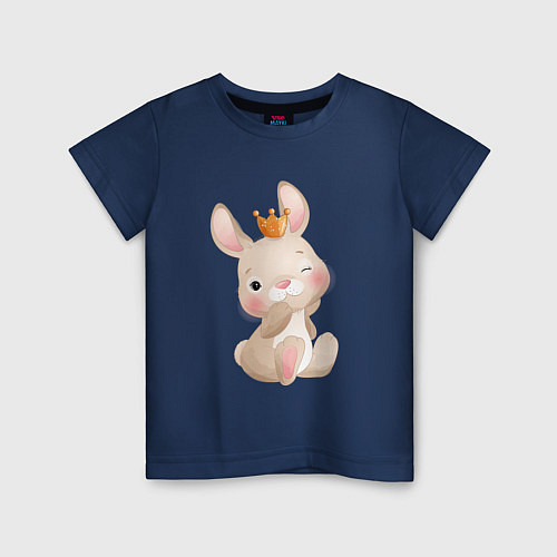 Детская футболка Милый зайка с короной / Тёмно-синий – фото 1