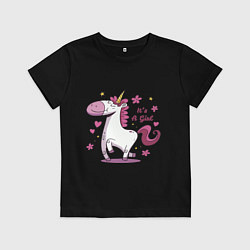 Футболка хлопковая детская Girl unicorn, цвет: черный
