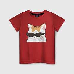 Футболка хлопковая детская Бело-рыжий котик в очках, цвет: красный