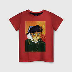 Футболка хлопковая детская Кот Ван Гога портрет с отрезанным ухом - пародия, цвет: красный