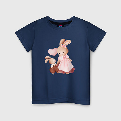 Детская футболка Мама зайка и зайчонок / Тёмно-синий – фото 1