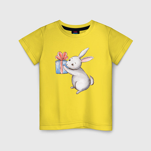 Детская футболка Зайчик с подарком / Желтый – фото 1
