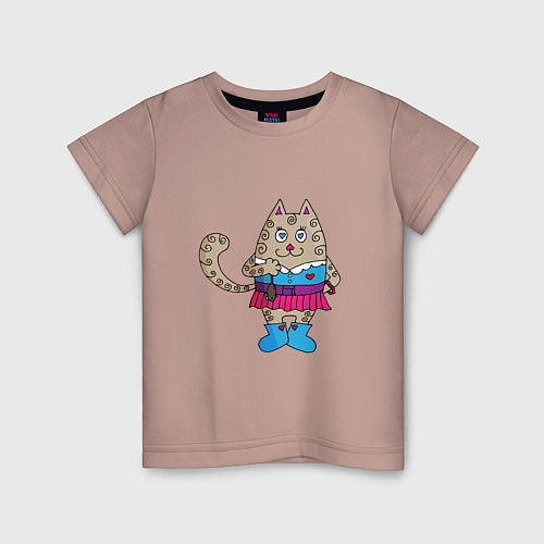Детская футболка Влюбленная серая кошка под луной / Пыльно-розовый – фото 1