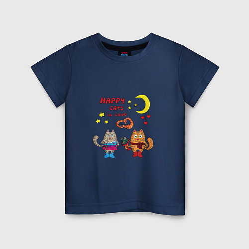 Детская футболка Влюбленные коты с подарками / Тёмно-синий – фото 1