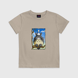 Футболка хлопковая детская Тоторо на дереве, цвет: миндальный