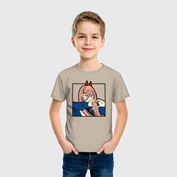 Футболка хлопковая детская Пауэо показывает сердечко - черный, цвет: миндальный — фото 2