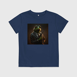 Футболка хлопковая детская Лягушонок Пепе гангстер, цвет: тёмно-синий